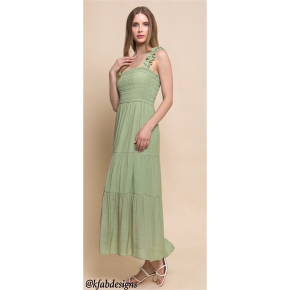 RESTOCK! Pretty Elastic Ruffle Strap Smocked Bodice Tiered Maxi Dress! - Picture 3 of 5